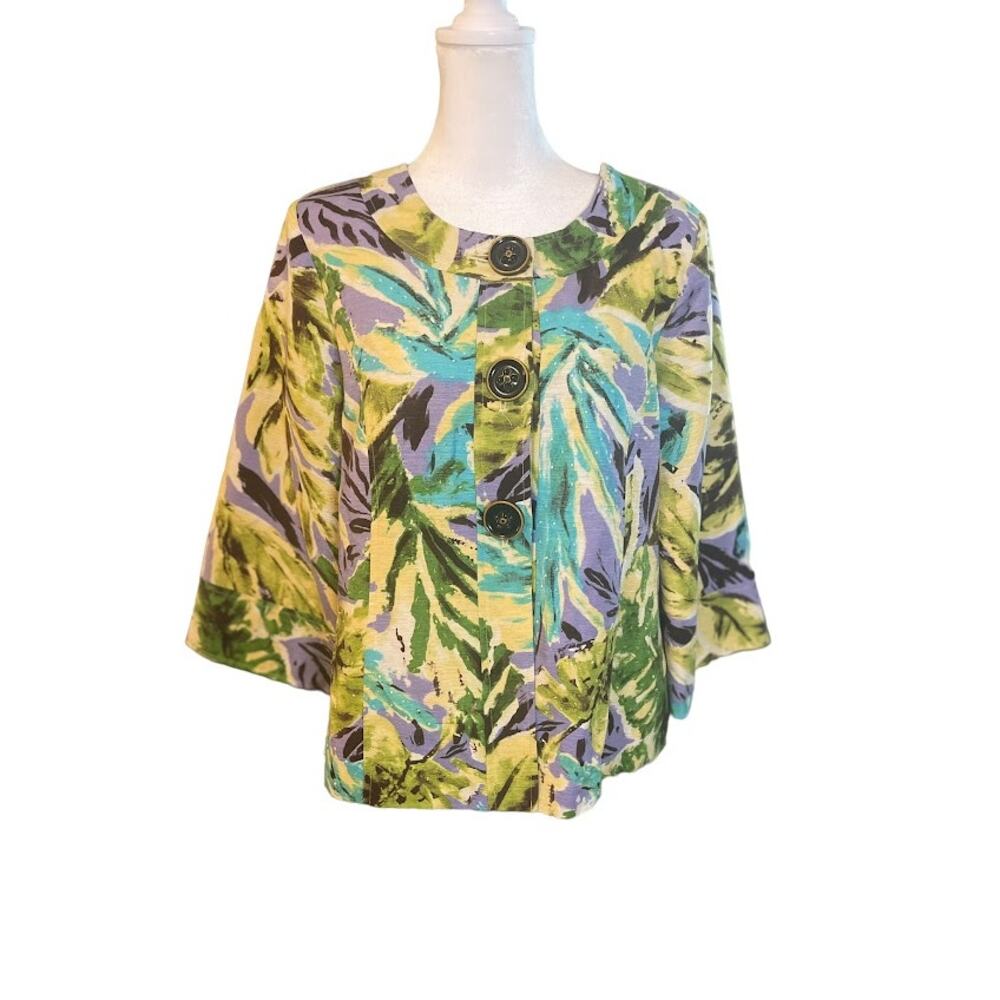 Classic Trenz by T. Reng Floral Print Silk‎ Blazer with Beading Size Medium